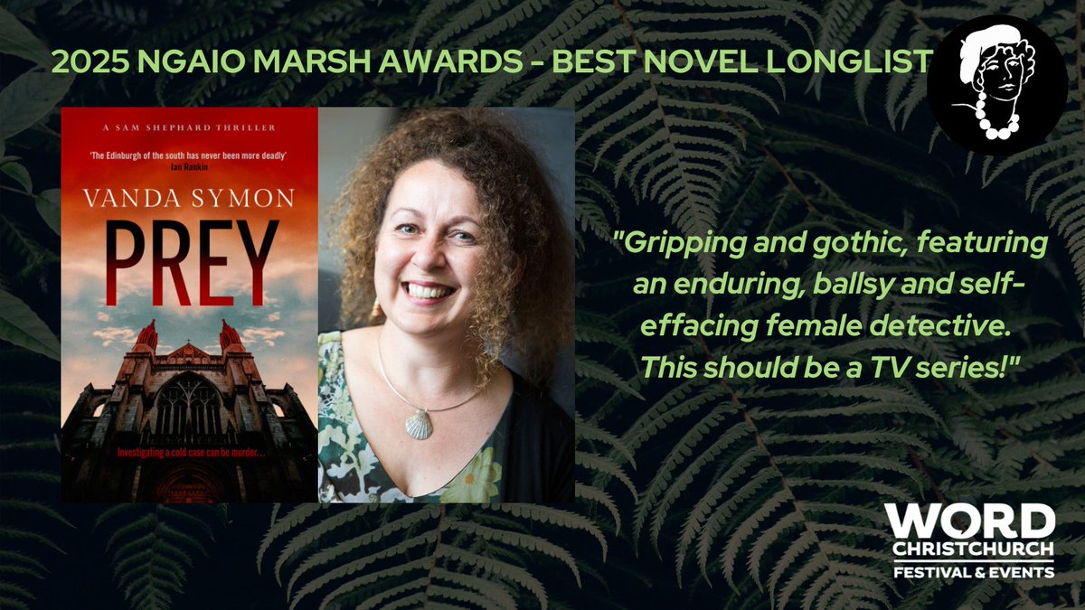 ngaiomarshaward's tweet photo. @gobergmoser @HarperCollinsAU @HarperNZ @curtisbrownaus @CBGBooks @Taffyagent @panmacmillan @agentjenny @The_CWA @AllenAndUnwin @AllenAndUnwinNZ @CaraLeeSimpson @SLALondon @NZSocAuthors @AtriaBooks @LittleBrownUK @EmilyBestler @sherrylwriter @HQBooksANZ @Northland_NZ @writerJJohnson @PontasAgency @bwpublishing @bonnierbooks_uk @Auckland_Libs @tepoumuramura @CharityNorman1 @DHAbooks @AtlanticBooks @HachetteNZ @HachetteAus @pippamasson @TheDailyPost @RotoruaNZ @TheCubaPress @text_publishing Congrats to Dunedin author @vandasymon, aka ''New Zealand's modern Queen of Crime' (per legendary @valmcdermid), whose latest Detective Sam Shephard thriller, PREY, is longlisted for #2025Ngaios Best Novel. A superb series with a superb heroine, from a superb author #yeahnoir https://t.co/gJJze1sSBT