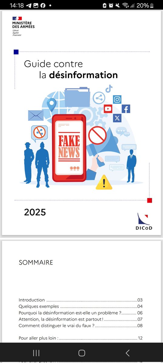 Ligne__Droite's tweet image. 🚨Le ministère des Armées publie un "guide contre la désinformation" de 22 pages. Dès la page 4 : le sujet de l'Ukraine. En page 13, le guide nous invite à "aller plus loin" en se renseignant sur des "sites spécialisés en fact-checking" comme "RFI, l'AFP, Le Monde, Libération".