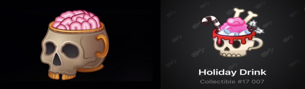 moremanUQ's tweet image. Unreleased Prototype Discovered
The community just uncovered an early prototype of the Holiday Drink gift — one that never made it to the final release.
Looking at the color scheme and style, it strongly resembles what eventually became the Brain Gum gift. Seems like this draft…