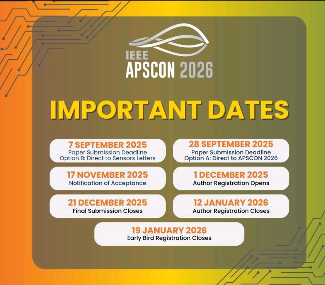 ramgopal_rao's tweet image. Calling researchers, innovators, and practitioners in sensing technologies.
The 2026 IEEE Applied Sensing Conference (APSCON, Feb 23-25, 2026, IIT Delhi) is now accepting submissions. This is your opportunity to showcase your work on a global platform.
- Agriculture and Food…