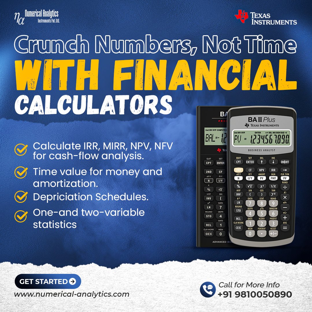 NumericalA's tweet photo. 📊 TI BA II Plus – Built for Finance Pros
IRR, NPV, amortization & more in seconds.
✅ Exam-ready
✅ Fast & reliable
📞 +91 98100 50890
📩 sales@numerical-analytics.com
🌐 https://t.co/3l8xfZRyZY
#BAIIPlus #FinanceTools #CFAprep #NumericalAnalytics https://t.co/lWabDRcEKX