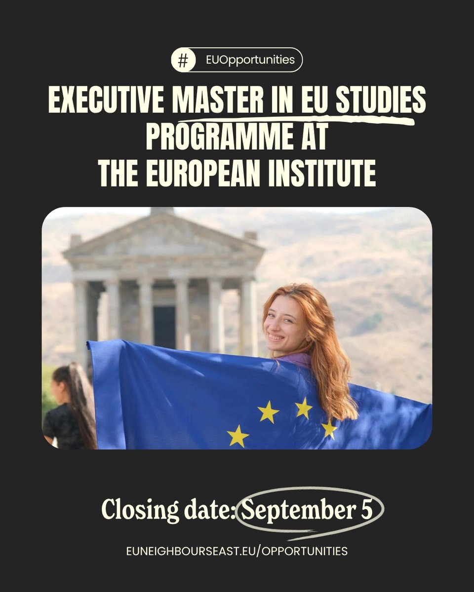 euneighbours's tweet photo. 🎓 Explore the Executive Master in EU Studies by the 🇪🇺 EU-supported European Institute, CIFE - a flexible programme designed for professionals across Europe.

Learn online while joining workshops in cities like 🇪🇸 Barcelona, 🇩🇪 Berlin, 🇧🇪 Brussels, and deepen your understanding of EU integration. 🤝

📅 Applications are open until 5 September, and tuition grants are available. 

🔗 Learn more on our website ➡️ https://t.co/ol4vVqMGsU 

#EUOpportunities #StrongerTogether