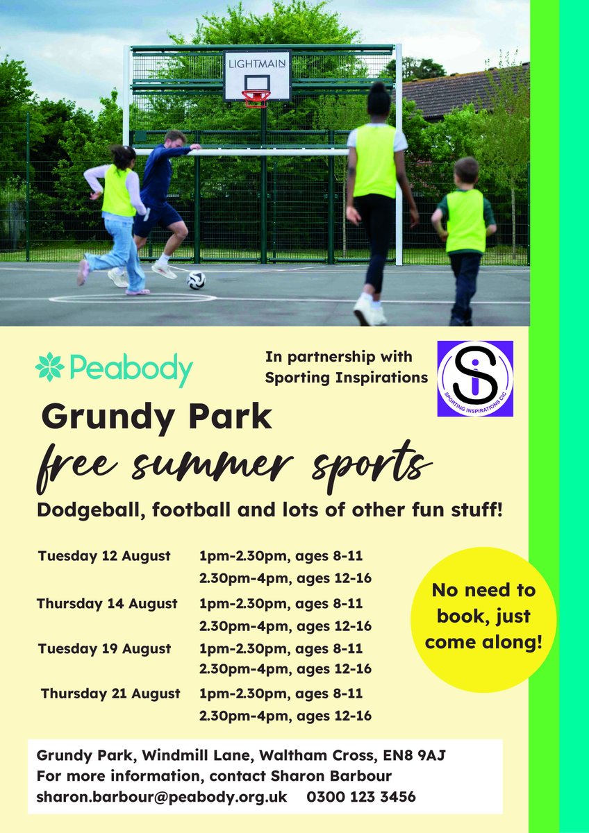 Peabody are running many free activities across the summer at Grundy Park!🌟

No need to book - just come along and enjoy the fun💫

#fun #amazing #summer