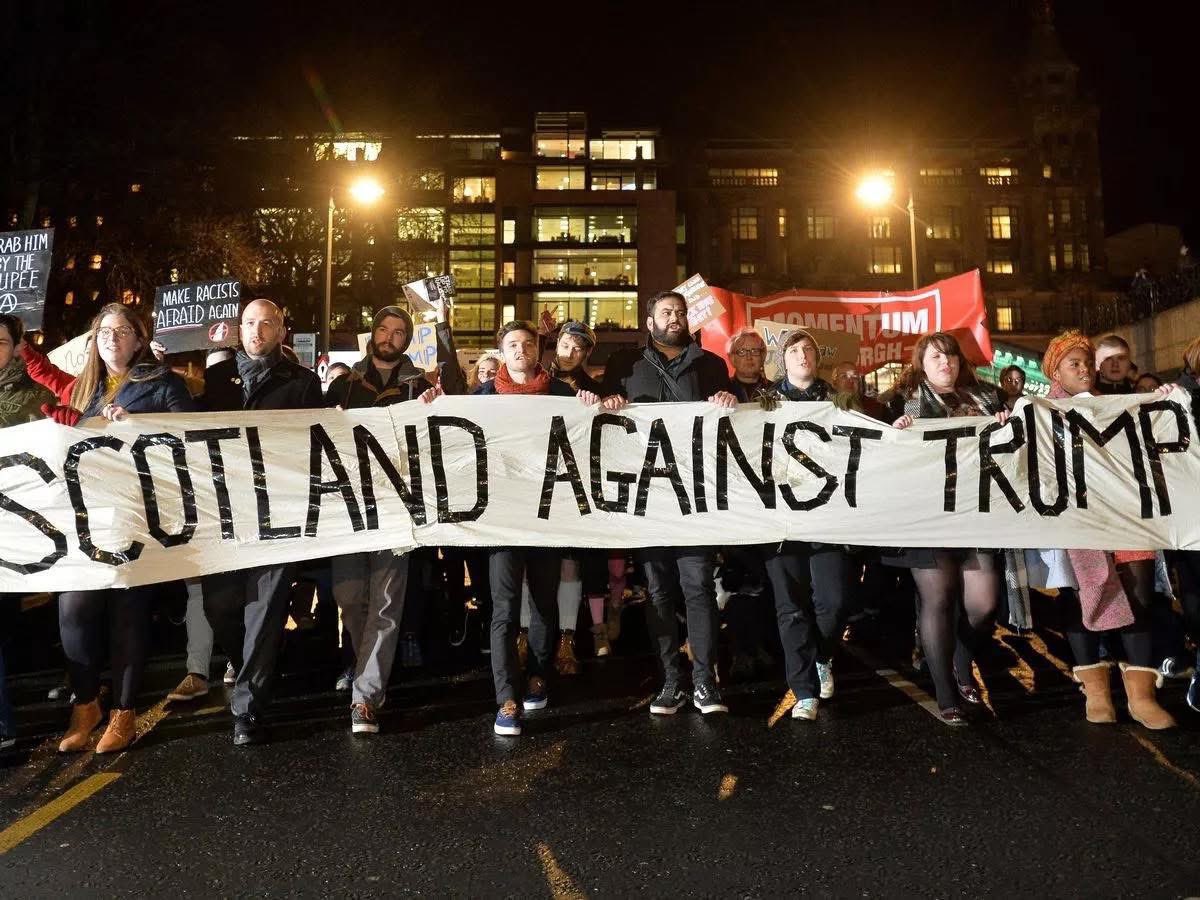 People Protesting Trump in Scotland