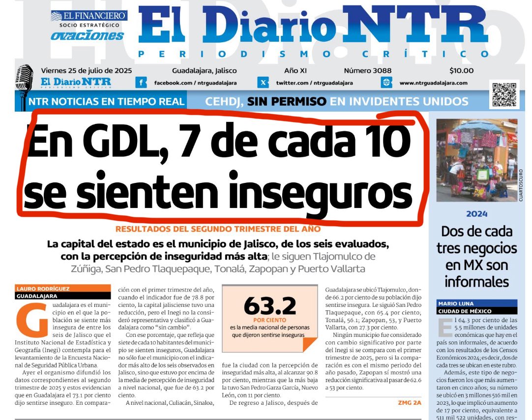 Ivangarme's tweet image. “La Ciudad que te cuida” de @VeroDelgadilloG @GuadalajaraGob el peor evaluado por el @INEGI_INFORMA