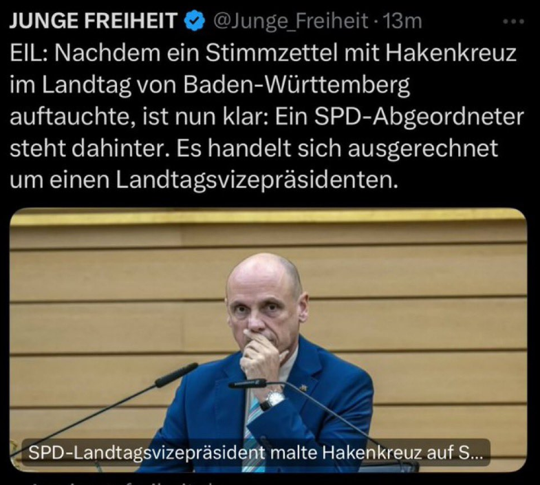 pderlothringer's tweet image. Bevor die Boomers gleich in Ekstase verfallen:
Er hat sein Kreuz neben den Namen eines AfD-Mannes gezeichnet – eine billige Variante von „Omas gegen Rechts“. Ziemlich banal, eigentlich.
In diesem Empörungszirkus wollen wir nicht mitmachen, oder?