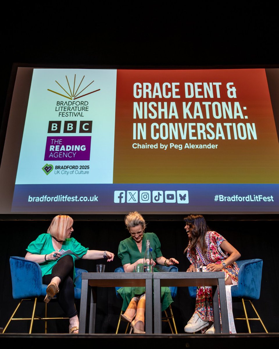 BradfordLitFest's tweet image. What a joy to host a truly mouthwatering conversation with Grace Dent and @NishaKatona, chaired by @TVRadioPeg. 🍛📚
Thank you to @readingagency, @bbcarts, @bradfordlibs247 and @Bradford2025 for making this possible.
#BradfordLitFest #GraceDent #NishaKatona #FoodWriting