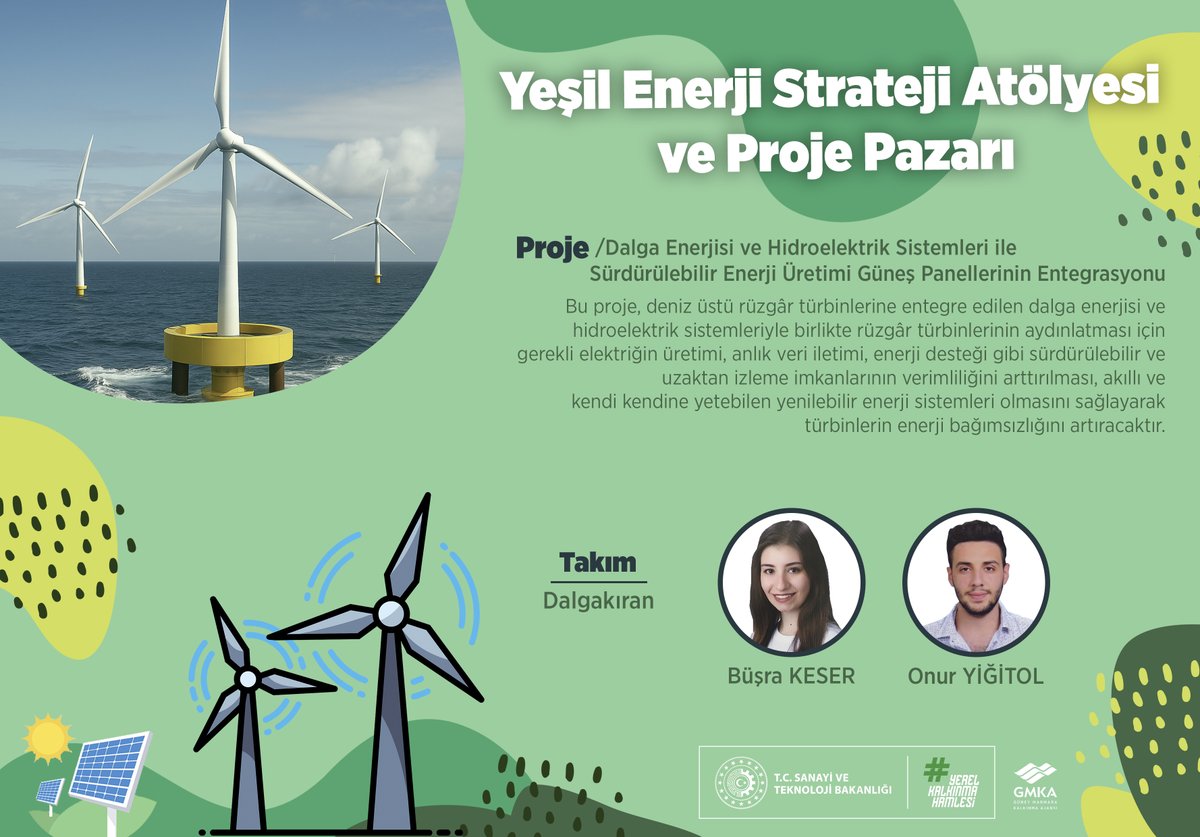 Güney Marmara Kalkınma Ajansı (@gmkajansi) on Twitter photo 🔋 <a href="/GMKAjansi/">Güney Marmara Kalkınma Ajansı</a> Yeşil Enerji Strateji Atölyesi ve Proje Pazarı Takımlarından: "Dalgakıran"
🚀 Proje: Dalga enerjisi ve hidroelektrik sistemleri ile sürdürülebilir enerji üretimi ve sürekli izleme sistemleri
<a href="/TCSanayi/">Sanayi ve Teknoloji Bakanlığı</a> <a href="/KalkinmaAjansGM/">Kalkınma Ajansları Genel Müdürlüğü</a>
#YerelKalkınmaHamlesi #YeşilEnerji 🔋 <a href="/GMKAjansi/">Güney Marmara Kalkınma Ajansı</a> Yeşil Enerji Strateji Atölyesi ve Proje Pazarı Takımlarından: "Dalgakıran"
🚀 Proje: Dalga enerjisi ve hidroelektrik sistemleri ile sürdürülebilir enerji üretimi ve sürekli izleme sistemleri
<a href="/TCSanayi/">Sanayi ve Teknoloji Bakanlığı</a> <a href="/KalkinmaAjansGM/">Kalkınma Ajansları Genel Müdürlüğü</a>
#YerelKalkınmaHamlesi #YeşilEnerji
