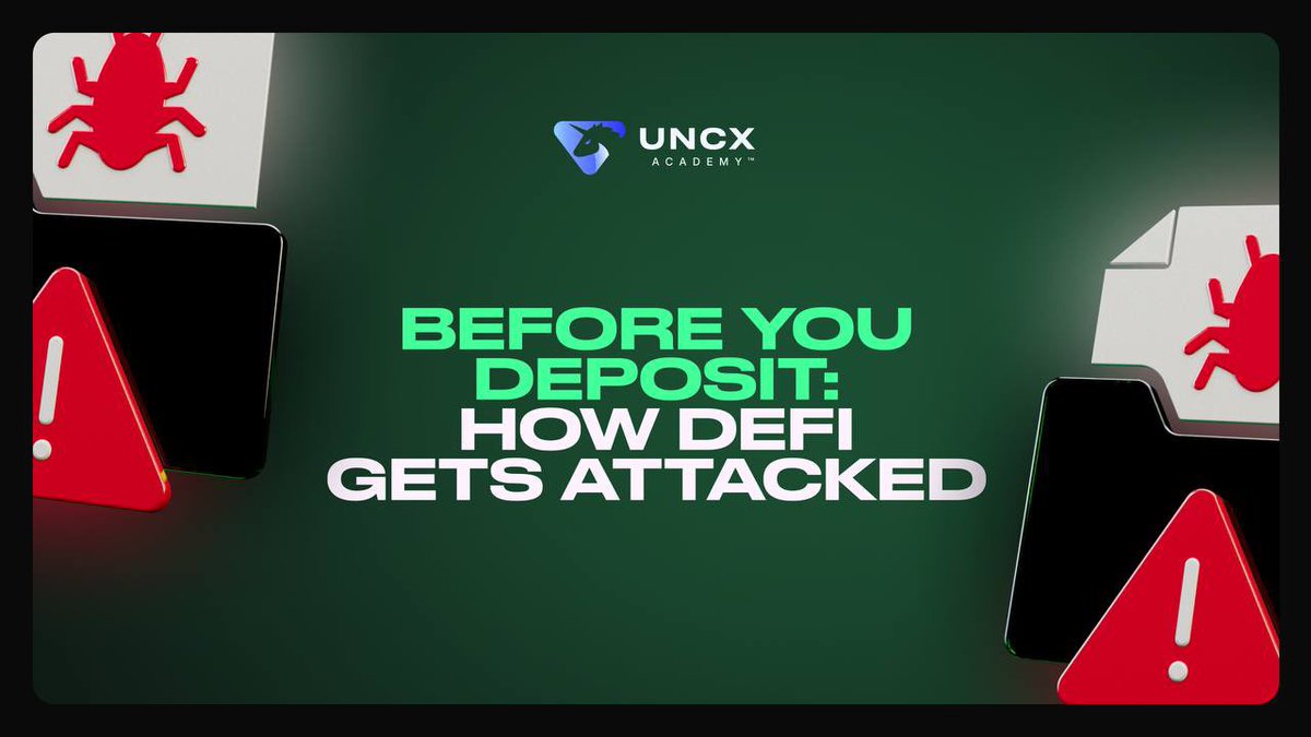 UNCX_token's tweet image. DeFi doesn’t come with a help desk 🖥️
Once you deposit funds, you’re trusting that the code does exactly what it’s supposed to.
Before you lend, stake, or bridge, here’s what you should understand about how DeFi systems can fail, and how to protect yourself:…