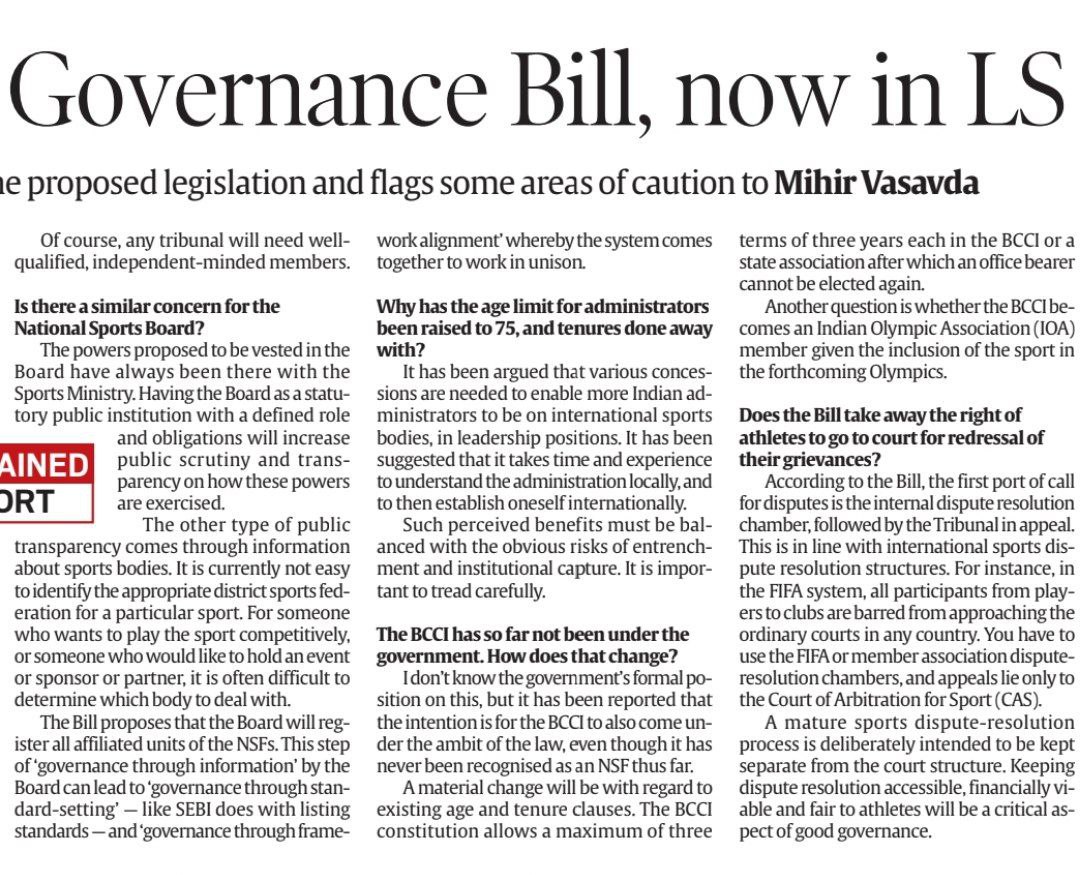 _upsc_focus's tweet image. #PT #MAW #NationalSportsGovernanceBill #Sports #Polity #UPSC
