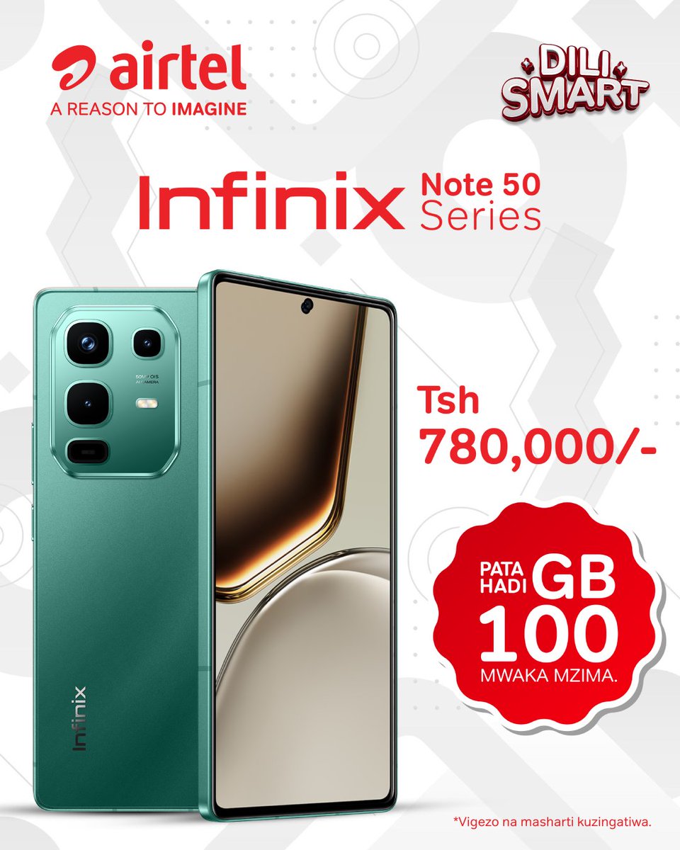 airtel_tanzania's tweet photo. Unaijua Infinix Note 50 wewe? Imekuja na features kedekede . Tembelea maduka yetu yaAirtel Dar, Mwanza, Dodoma, Arusha na Mbeya ujipatie #InfinixNote50 yako leo.
#Airtel #Infinix https://t.co/Bjco3cMIsX