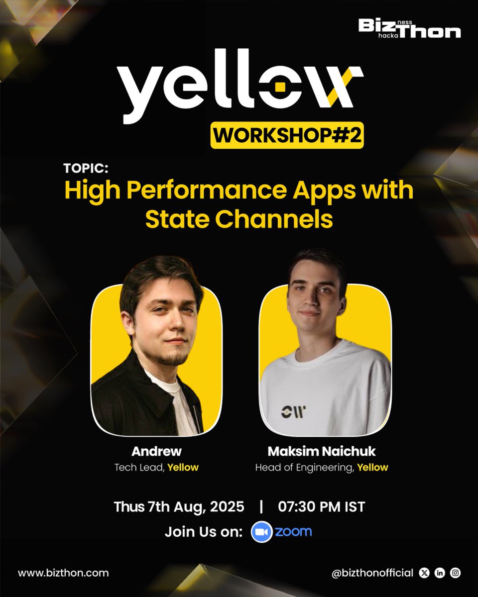BizthonOfficial's tweet image. Still stuck in theory? Learn what your degree missed.
Led by Yellow’s core team this workshop teaches what real builders use: State Channels, the tech behind gasless, real-time dApps.
If you skip this, you’ll be stuck watching others win $22,000 at @Yellow BizThon 2025
🎯…
