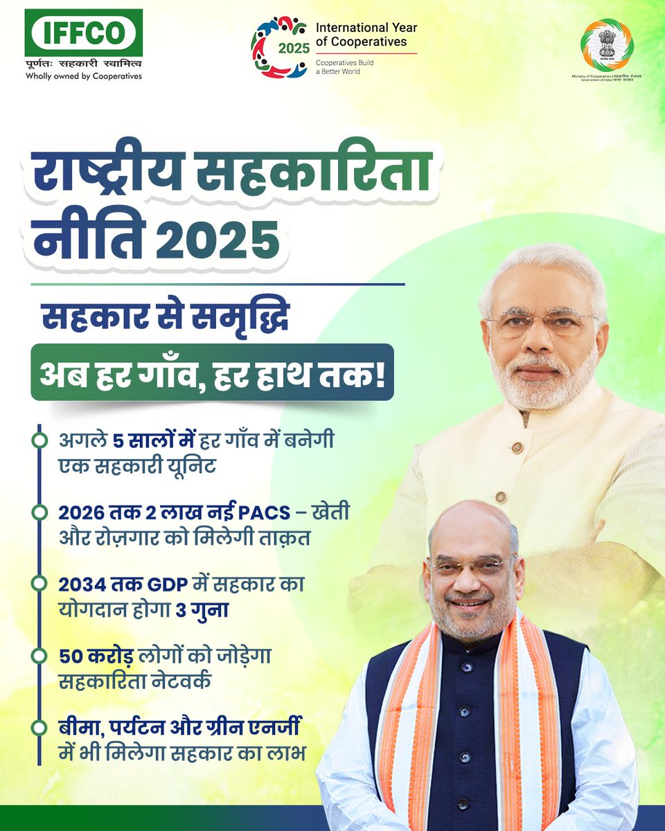 IFFCO_PR's tweet image. ‘राष्ट्रीय सहकारिता नीति 2025’ है सहकार से समृद्धि की दिशा में एक निर्णायक कदम। यह नीति हर गाँव को सशक्त बनाकर आत्मनिर्भर भारत के सपने को साकार करेगी।
@AmitShah @AmitShahOffice @narendramodi @PMOIndia @Dileep_Sanghani @MinOfCooperatn @drusawasthi
#AmitShah #NarendraModi…