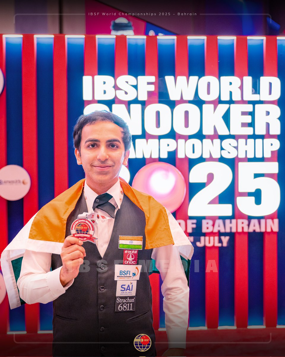 ibsf's tweet photo. 🥈 Pankaj Advani Takes Silver at IBSF World 6-Red Snooker Championship 2025 in a Thrilling Final.
#PankajAdvani #IBSF2025 #6RedSnooker #IndianSnooker #CueSportsIndia #ManamaBahrain #BSFI #SAIIndia #IndianCueist #SnookerLegend #FinalShowdown https://t.co/FwmFTGUjqk