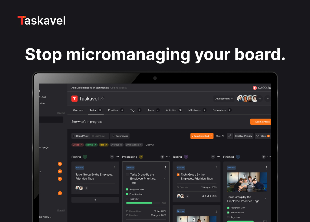 taskavel's tweet image. ✨ Select multiple cards on your kanban board in  Taskavel.
✨ Move them. Archive them. Batch-assign them.
✨ Or click the column’s three dots and download everything as a PDF.
Project management, simplified.

#taskavel #projecttools #uxdesign