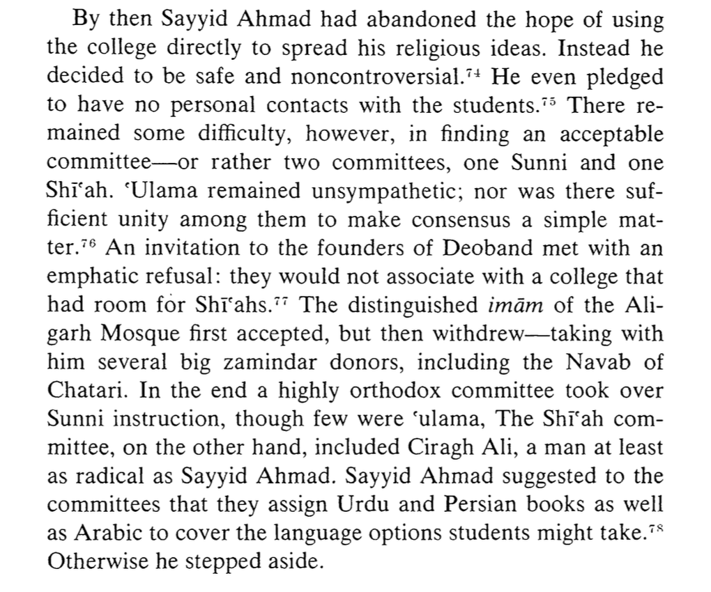 sifarchand's tweet image. The founders of Deoband were offered supervisory roles overseeing religious education in Aligarh&apos;s MAO College (precursor of AMU). They refused because it gave space to Shias