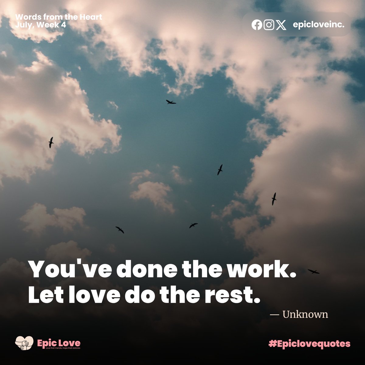 ProjectEpicLove's tweet photo. This week, you've been amazing. Now let go. Let the love you gave stretch into the quiet. 

Rest, knowing you gave what you could—and that it was enough. Have a great weekend.

#epiclove
#epiclovequotes
#fridayaffirmations https://t.co/UJY9EmtRiE
