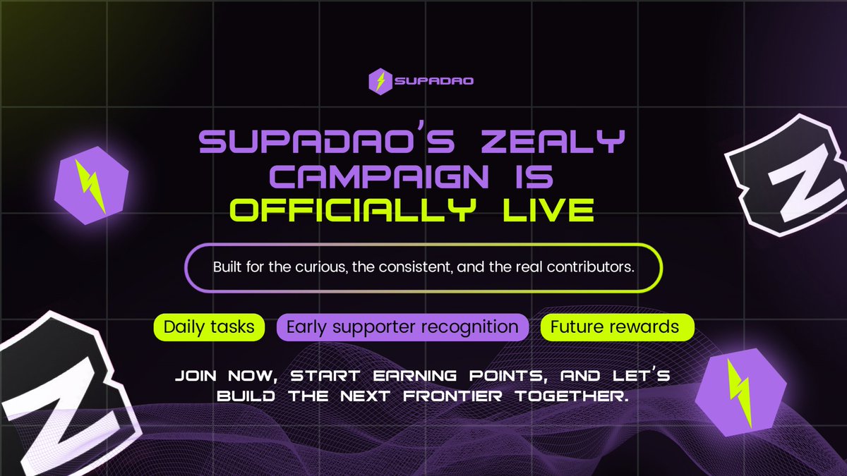 supadaofi's tweet photo. Officially live on @zealy_io 

 • Daily tasks
 • Early supporter perks

Task 🔗 https://t.co/oaO8yQK4Zw

No promises No Vibes ⚡ 💜 
Gsupa ⚡💜 https://t.co/ok96SZz5Lx