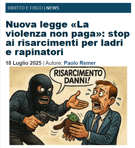 IstLiberale's tweet image. Avete presente quei casi in cui il rapinatore chiede (e ottiene) un risarcimento danni per essere stato colpito dal proprietario di casa durante una rapina?
Un nuovo disegno di legge (n. 1532/2025) punta a eliminare la responsabilità civile per chi, difendendosi da…