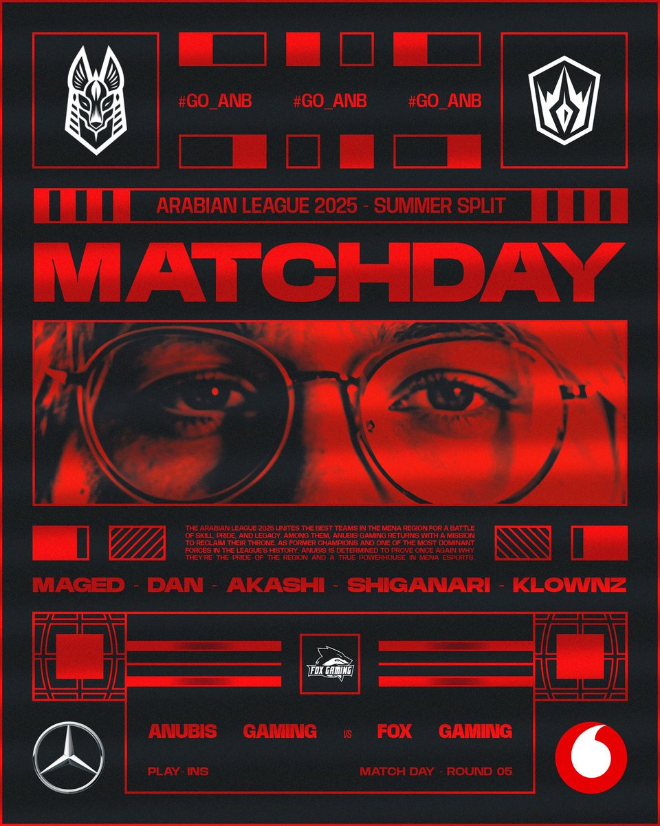 MATCH DAY 🔥

⚔ <a href="/FoxGamingMA/">Fox Gaming</a>
⏰ 7:00 PM
🏆 Arabian League | Play-In
📺 lolarabia

<a href="/VodafoneEgypt/">Vodafone Egypt</a>
<a href="/mercedesbenzeg/">Mercedes-Benz EG</a>

#GO_ANB I #ALIP25
