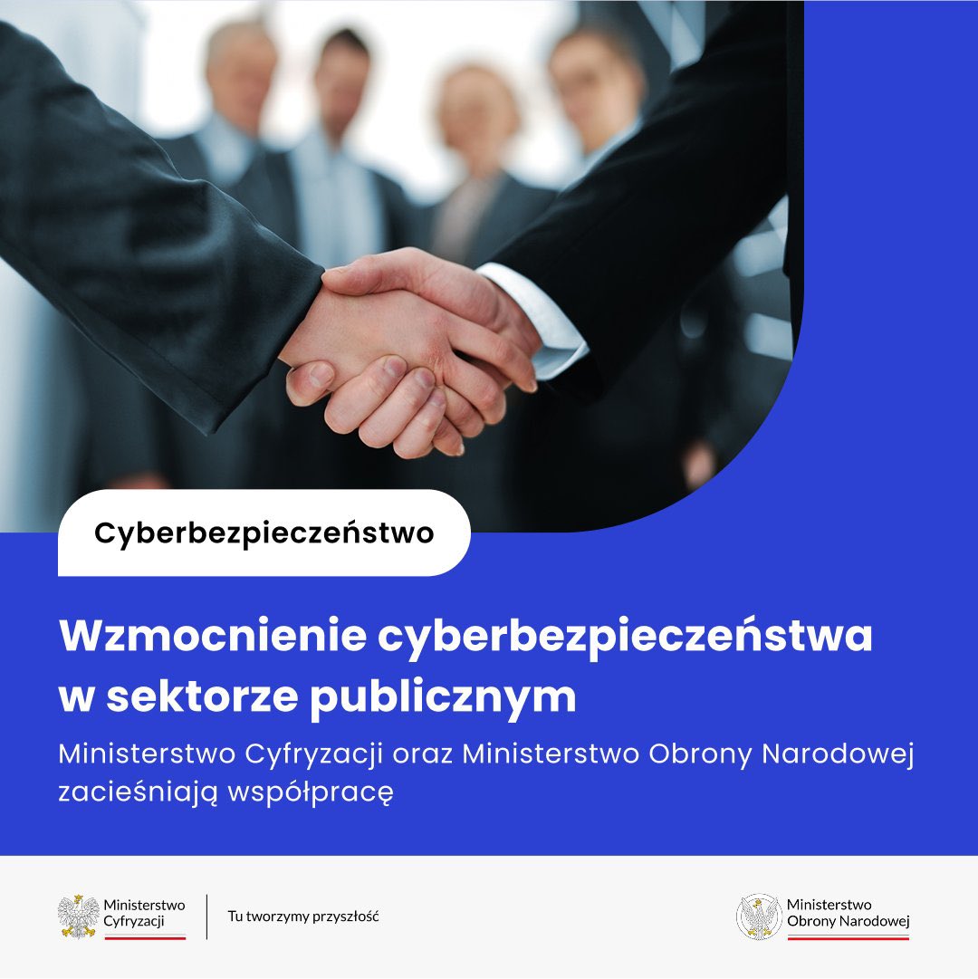 CYBER_MIL_PL's tweet image. Cyberbezpieczne urzędy - wspólny cel resortów
@CYFRA_GOV_PL oraz @MON_GOV_PL zawarły porozumienie, które wzmocni poziom cyberbezpieczeństwa w sektorze publicznym. Dzięki współpracy obu resortów odbędą się specjalistyczne szkolenia z zakresu ochrony danych i systemów…