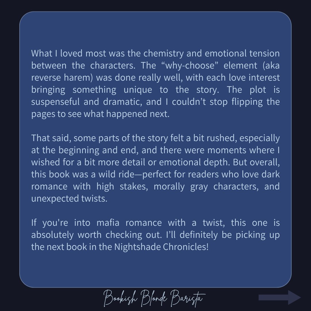 bookishbb's tweet image. Just devoured Stolen by Anita Ruffino
Spice, mafia tension, and four best friends who are WAY more than they seem 👀
🔥Spice: 4/5
💣Violence: 3.5/5
🧨Cliffhanger? Oh yes.
Dark romance lovers, add this to your TBR. #BookTwitter #SpicyReads #ReverseHarem #StolenByAnitaRuffino