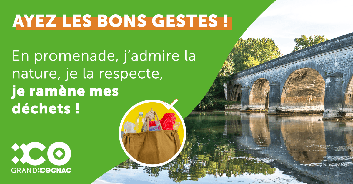[🚮 AYEZ LES BONS GESTES] La nature est précieuse, la respecter c'est la préserver.

1️⃣ Équipez-vous d'un sac lors de vos promenades,
2️⃣ ramenez vos déchets,
3️⃣ et gardez la nature propre !
📸 © ALP / Grand Cognac
