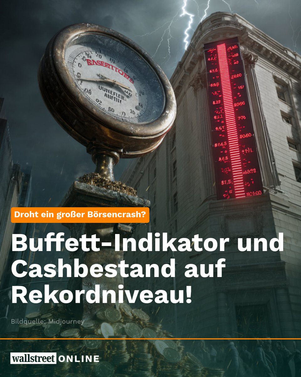 📉 Warnsignale mehren sich – droht ein großer Börsencrash?

wallstreet-online.de/nachricht/1966…

Warren Buffett sitzt auf 347,7 Mrd. USD Cash – so viel wie nie zuvor. Und das hat einen Grund: Der legendäre Investor warnt indirekt vor einem überhitzten Markt.

🧠 Der Buffett-Indikator schlägt