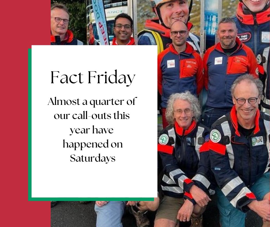 #FactFriday 📈Almost a quarter of our call-outs this year have happened on Saturdays – making it our busiest day of the week!

As we head into the weekend, stay safe! The BEEP Doctors will be on call this weekend, as always 💚❤️
#volunteer #doctors #savinglives #cumbria