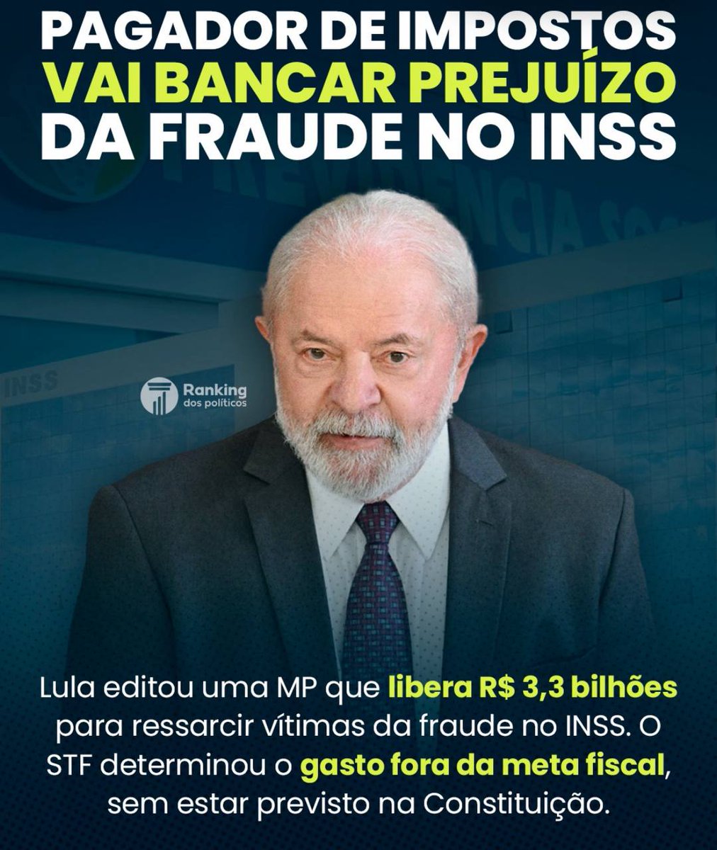 FORA LULA 
FORA ALEXANDRE MORAES 

A quadrilha do Lula que roubou os velhinhos do INSS não tem nenhum com pulseira eletrônica e muito menos ladrão preso ou indiciado.
