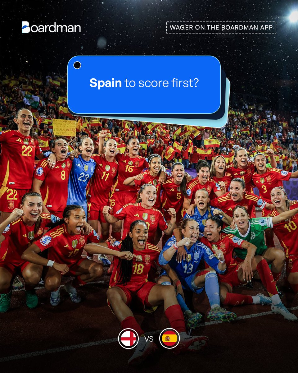 Redemption or repeat? England faces Spain in a final rematch. 🏆

Can they win? Or will Spain score first? These options are available on the Boardman App. Check them out and wager with your friends.

#Boardman #Euro2025Final