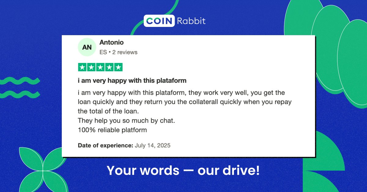 CoinRabbitLoans's tweet image. Shoutout to another happy @CoinRabbitLoans user! 👍
Love our service? Leave a review and spread the word: trustpilot.com/review/coinrab…