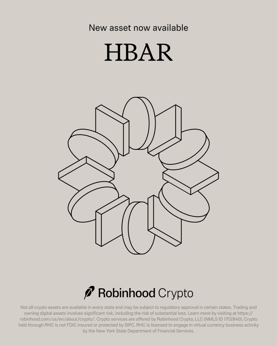 $HBAR is now available to trade on Robinhood.