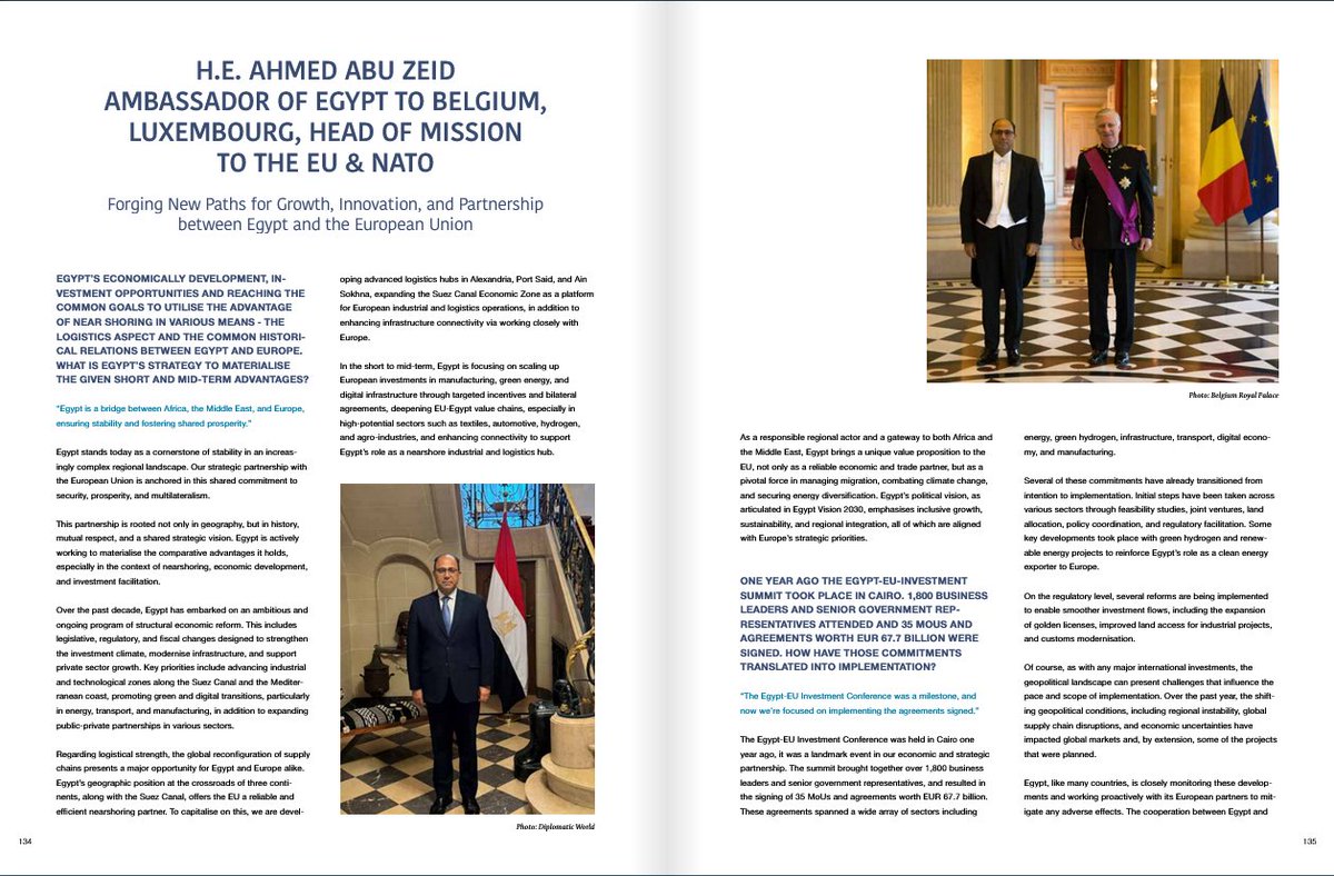 DiploWorld's tweet image. Forging New Paths for #Growth, #Innovation, and #Partnership between #Egypt and the European Union 🇪🇬🤝🇪🇺
Pleased to share the interview of the Ambassador of Egypt, H.E. Ahmed Abu Zeid @EgyptinBrussels, in the summer edition of @DiploWorld
🔗yumpu.com/en/document/re…