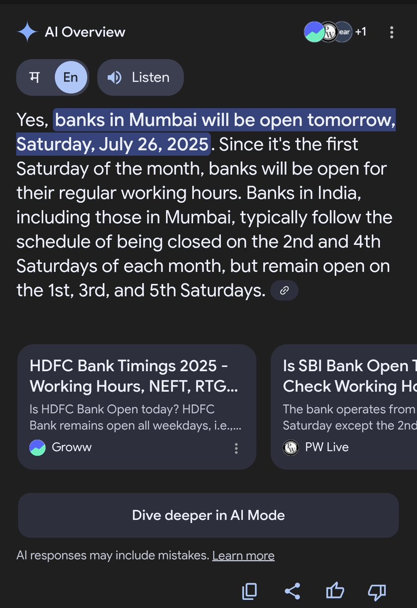 megabored's tweet image. Banks are shut tomorrow, unless you rely on Google&apos;s AI overview.