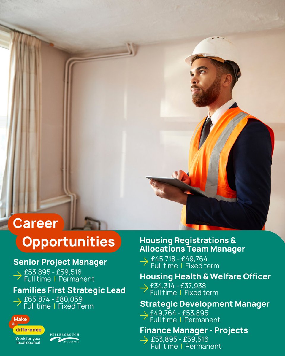 PeterboroughCC's tweet image. Do you want to help make a difference and work for us?
Here are just some of our latest roles we have available, visit our website for more: pulse.ly/sm3eqjzbiw
You can expect generous annual leave, flexible/hybrid working, enhanced pay, personal development and an…