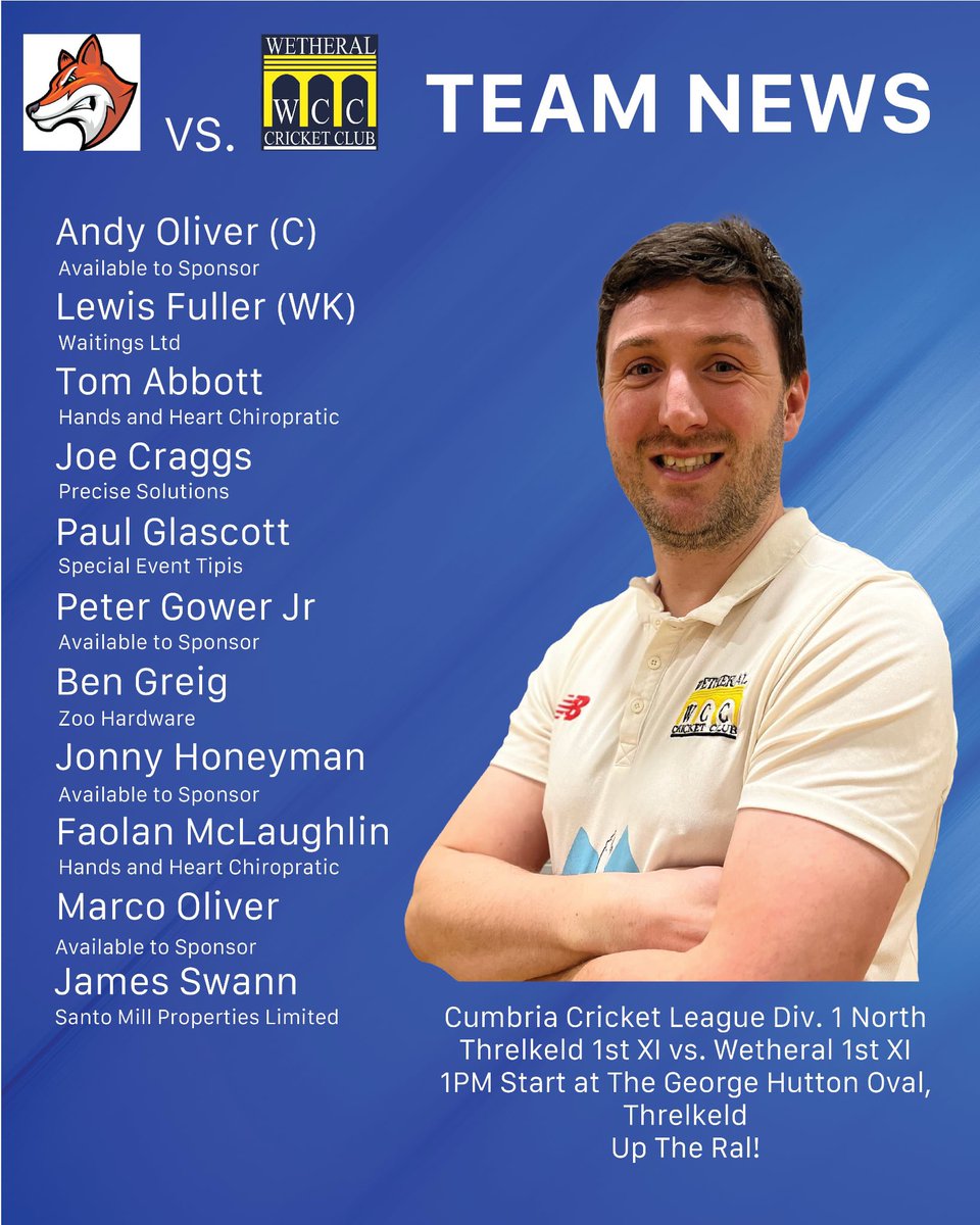 WetheralCC's tweet image. The 1st team face Threlkeld this weekend, looking to get into the top half of the table before the league splits in a few weeks time. 

The 2s are hosting Carlisle 3s and division 1 table-toppers, Stainton, in the EVCL T20 Cup.

Play starting at 11am. 

Up The Ral! 🧙‍♂️