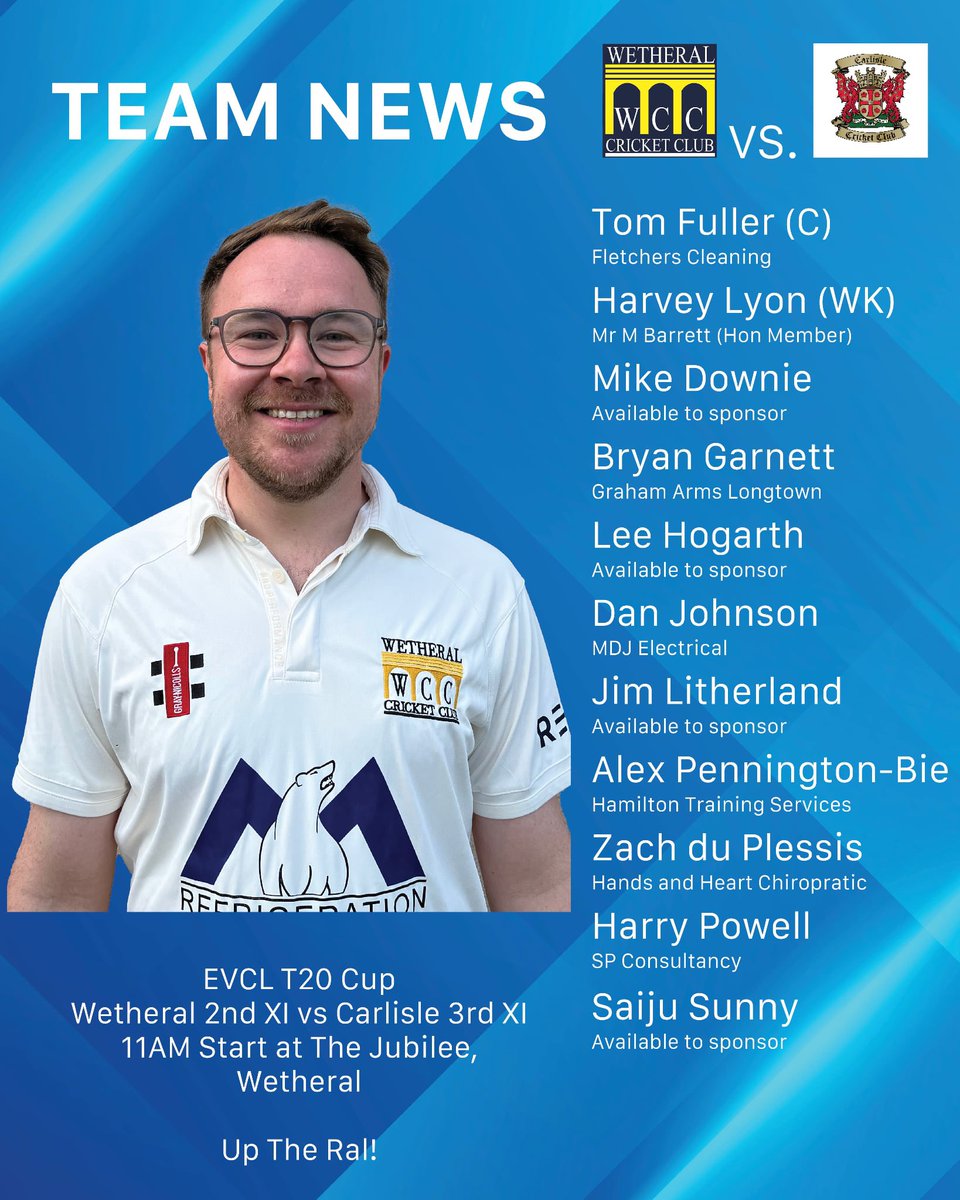 WetheralCC's tweet image. The 1st team face Threlkeld this weekend, looking to get into the top half of the table before the league splits in a few weeks time. 

The 2s are hosting Carlisle 3s and division 1 table-toppers, Stainton, in the EVCL T20 Cup.

Play starting at 11am. 

Up The Ral! 🧙‍♂️