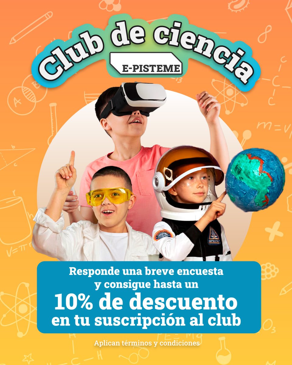 ¿Te gustaría un Club de Ciencia para tu hijo? 🧪
 
📃 Completa esta breve encuesta y obtén un 5% de descuento en la suscripción al Club. 

 Si 3 personas más participan desde tu enlace, ¡el descuento sube al 10%! 

 👉 e-pisteme.com/es/club-de-cie…