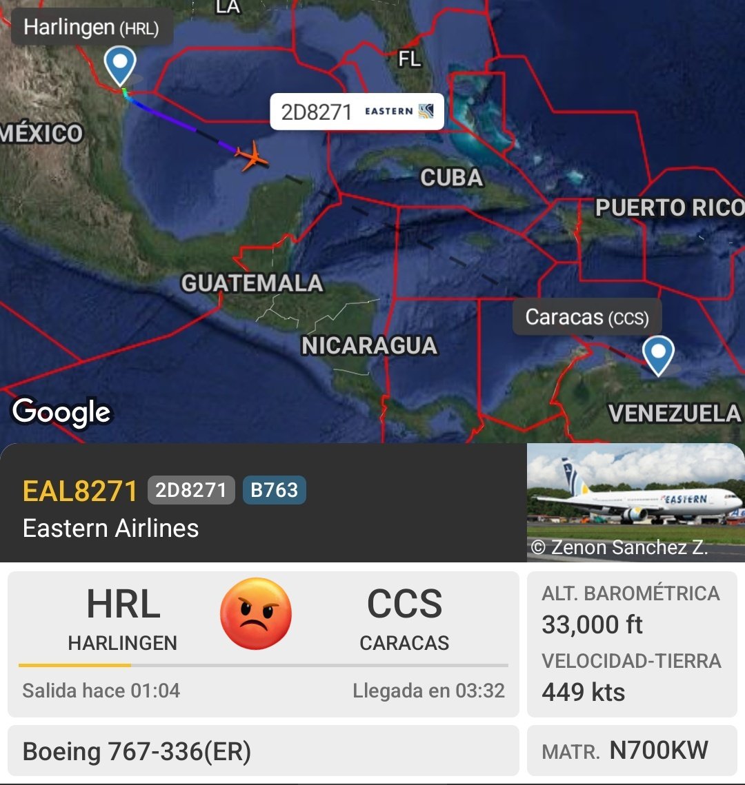 Arr3ch0's tweet image. Eastern Airlines N700KW en vuelo EAL8271 ruta Harlingen 🇺🇸 - Caracas 🇻🇪 con deportados Venezolanos, llegada a Maiquetía estimada para las 12:20pm.
