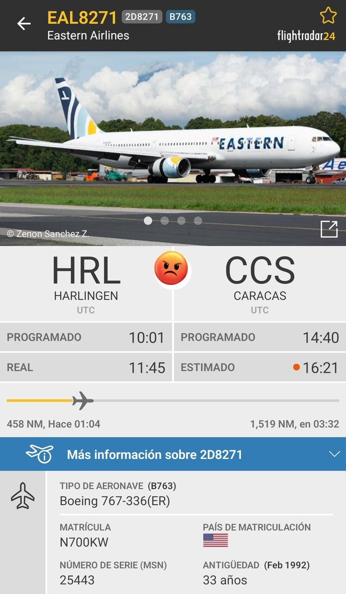 Arr3ch0's tweet image. Eastern Airlines N700KW en vuelo EAL8271 ruta Harlingen 🇺🇸 - Caracas 🇻🇪 con deportados Venezolanos, llegada a Maiquetía estimada para las 12:20pm.