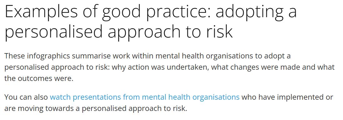 We are supporting mental health organisations to implement a personalised approach to suicide risk assessment as part of the Culture of Care Programme. We have collated resources as part of this support: buff.ly/wwFLZR9