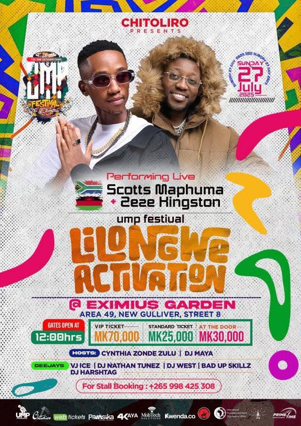 Kwenda.Co (@kwendaco) on Twitter photo ๐ฅLilongwe, get ready!๐ฅ
Scotts Maphuma ๐ฟ๐ฆ & <a href="/Zeze_Kingston/">Zeze Kingston</a> ๐ฒ๐ผ are taking over UMP Festival Lilongwe Activation!
๐ง <a href="/Vjice/">Vj Iceโข๏ธ ๐ฒ๐ผ</a>, Nathan Tunez, DJ West, Bad Up Skillz & HarshTag
๐
Sun, 27 July
๐12PM
๐Eximius Garden
๐ซ Get your tickets on kwenda: *495# or ๐๐ฝ kwenda.co/events/c1e265fโฆ ๐ฅLilongwe, get ready!๐ฅ
Scotts Maphuma ๐ฟ๐ฆ & <a href="/Zeze_Kingston/">Zeze Kingston</a> ๐ฒ๐ผ are taking over UMP Festival Lilongwe Activation!
๐ง <a href="/Vjice/">Vj Iceโข๏ธ ๐ฒ๐ผ</a>, Nathan Tunez, DJ West, Bad Up Skillz & HarshTag
๐
Sun, 27 July
๐12PM
๐Eximius Garden
๐ซ Get your tickets on kwenda: *495# or ๐๐ฝ kwenda.co/events/c1e265fโฆ