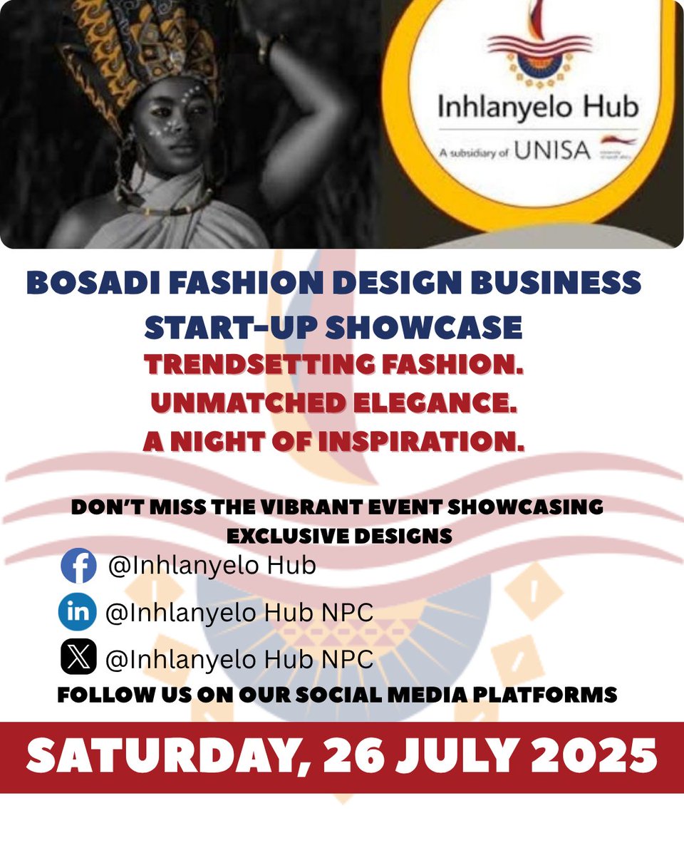 Inhlanyelo Hub NPC (@inhlanyelo_hub) on Twitter photo #BosadiArtisans Fashion Design Business Start-up Programme. Tomorrow, the 26th of July, 2025.
<a href="/unisa/">Unisa</a> <a href="/unisaradio/">UNISA Radio</a> <a href="/UNISASWEEP/">UNISASweep Chapter25</a>
#BosadiFashionShowcase
#womeninbusinessvisibilitychallenge
#InhlanyeloHub #OakfieldsCollege #BosadiArtisans Fashion Design Business Start-up Programme. Tomorrow, the 26th of July, 2025.
<a href="/unisa/">Unisa</a> <a href="/unisaradio/">UNISA Radio</a> <a href="/UNISASWEEP/">UNISASweep Chapter25</a>
#BosadiFashionShowcase
#womeninbusinessvisibilitychallenge
#InhlanyeloHub #OakfieldsCollege