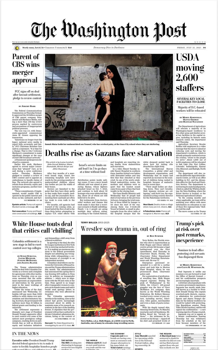 NYT &amp; WaPo have Gaza’s hunger crisis above the fold today
