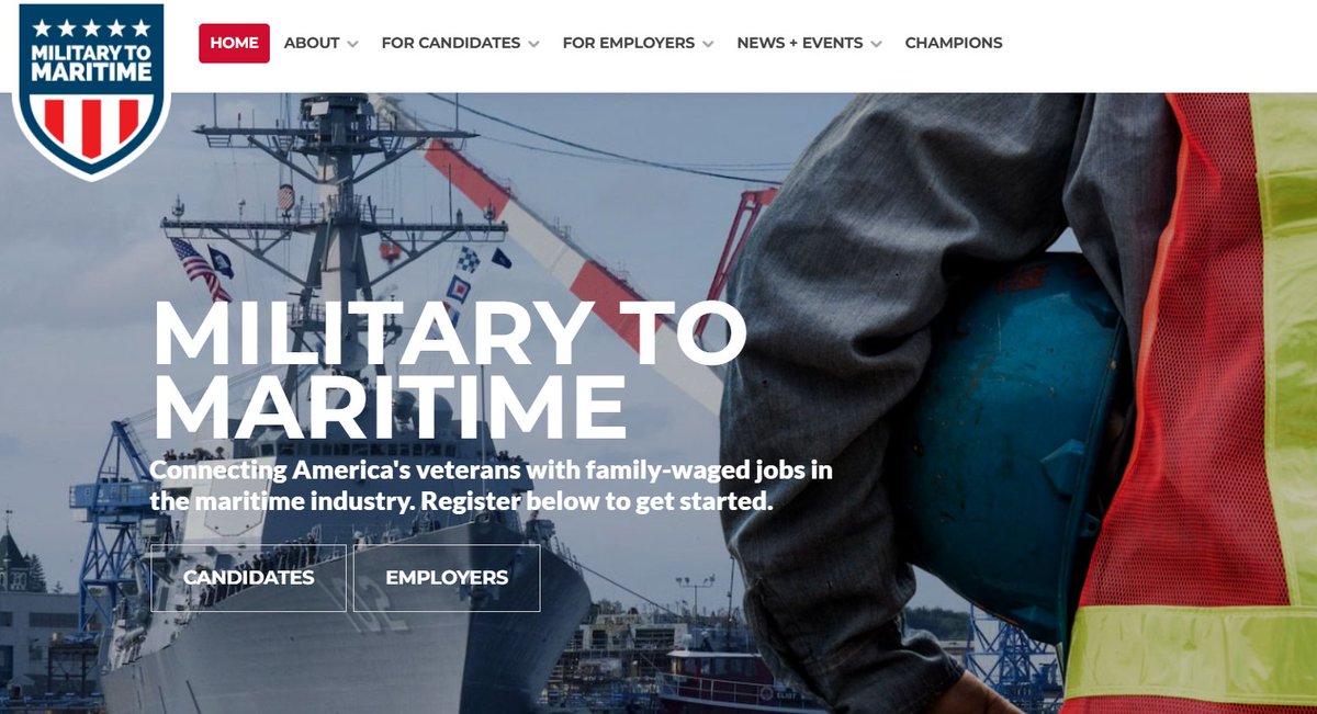 AMPmaritime's tweet image. American maritime companies need the leadership and reliability that veterans bring.
This #NationalHireAVeteranDay, employers can take a step forward and post jobs through the #MilitaryToMaritime program.
Connect skilled vets with family-wage careers!
militarytomaritime.org/employers-regi…