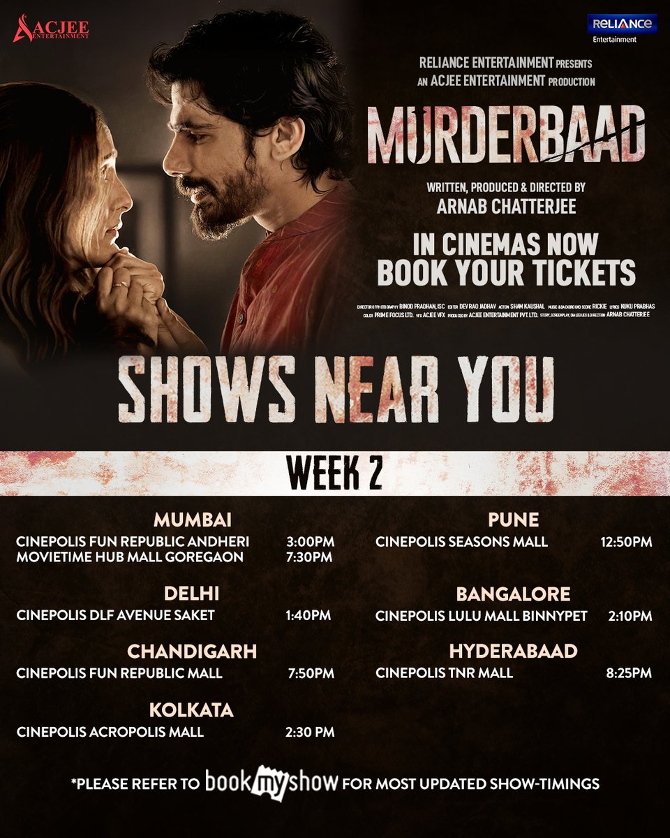 ACjeeMovies's tweet photo. Murder mystery mixed with Mast Mast melody ✨

Book your tickets.

🔗 - https://t.co/ESZFHB9qEv

#Murderbaad in cinemas NOW! https://t.co/hnySsgk0Ov
