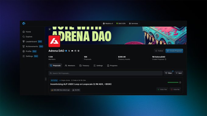 Adrena DAO 提案界面，Realms V2 UI