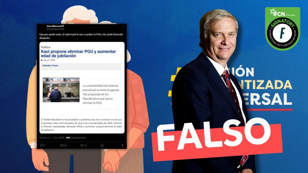 fastcheckcl's tweet image. 🔎 #FactChecking | Circula en redes que José Antonio Kast propone eliminar la PGU y aumentar la edad de jubilación en medio de su candidatura presidencial. Sin embargo, esto es ❌ #Falso.
No te quedes solo con esta bajada 👇
fastcheck.cl/2025/07/24/kas…