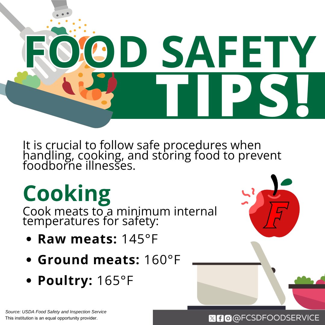 FCSD Food Services (@fcsdfoodservice) on Twitter photo Cooking to the right temperature is vital! Use a food thermometer to ensure safety. 🌡️🍲
<a href="/FCSDNews/">Fairfield City Schools</a> #FairfieldPride #FairfieldOH #FairfieldOhio #Fairfield #OHschools #ButlerCounty Cooking to the right temperature is vital! Use a food thermometer to ensure safety. 🌡️🍲
<a href="/FCSDNews/">Fairfield City Schools</a> #FairfieldPride #FairfieldOH #FairfieldOhio #Fairfield #OHschools #ButlerCounty